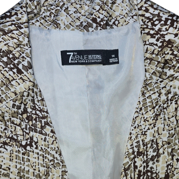 Women's 7th Avenue NY & Company Suiting Blazer, SZ 14, Beige/Brown Python Print - Picture 3 of 8